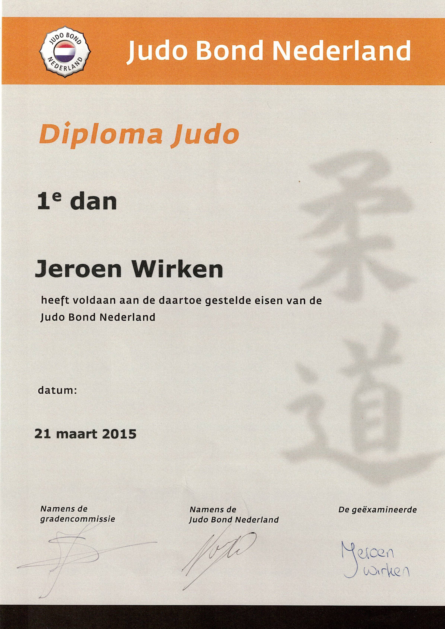 Diploma Judo 1e dan
